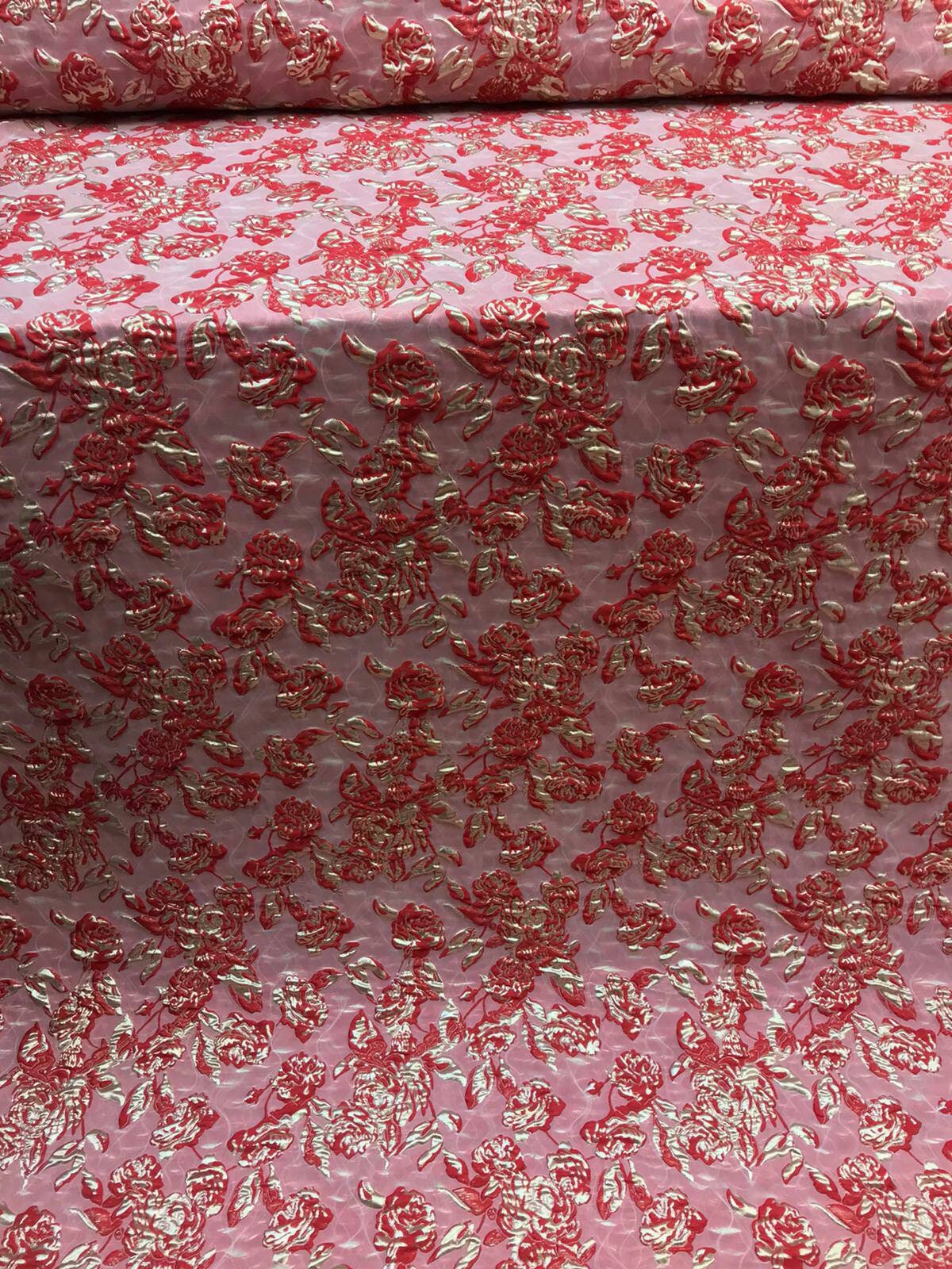 Brocade Floral Flowers Red and Metallic Gold Fabric by the Yard Shine Prom Evening Dress Gorgeous Decoration Dancer Clothing Jacquard Floral