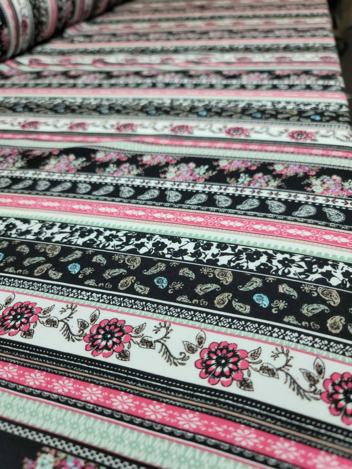 Rayon Challis Multicolor Pink Floral Flowers Paisleys Stripes White Background Fabric By The Yard Flowy Dress Clothing Flowy Light Weight