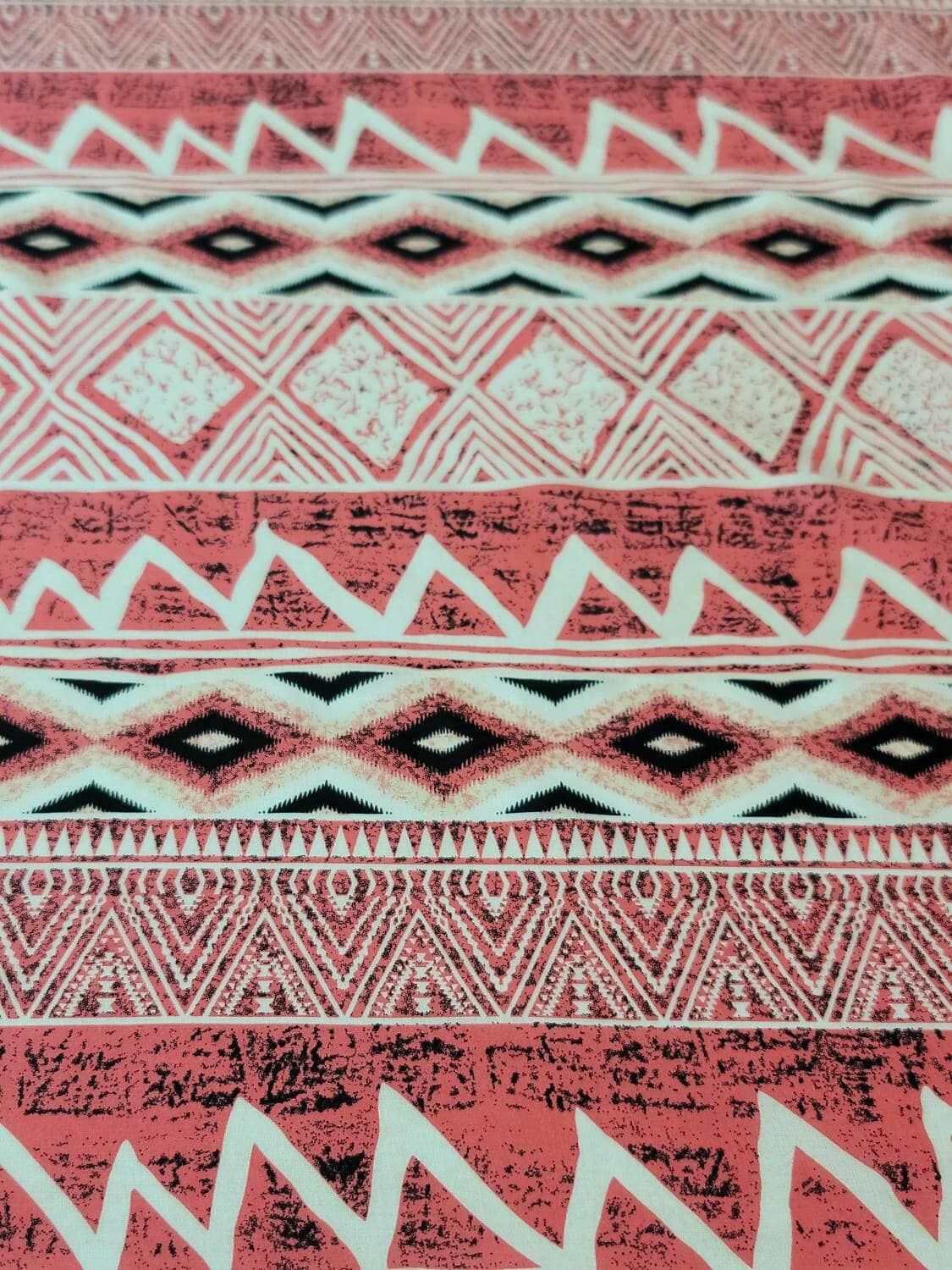 Rayon Challis Fabric By The Yard Pink Coral Off White Print Abstract Dress Draping Clothing Decoration