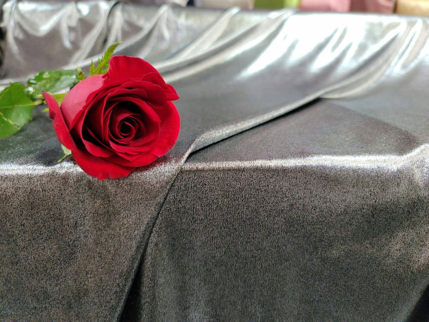 Gray 4 Way Stretch Spandex Silver Shimmer Metallic Fabric Sold by the Yard Gown Bridal Decoration Draping Clothing