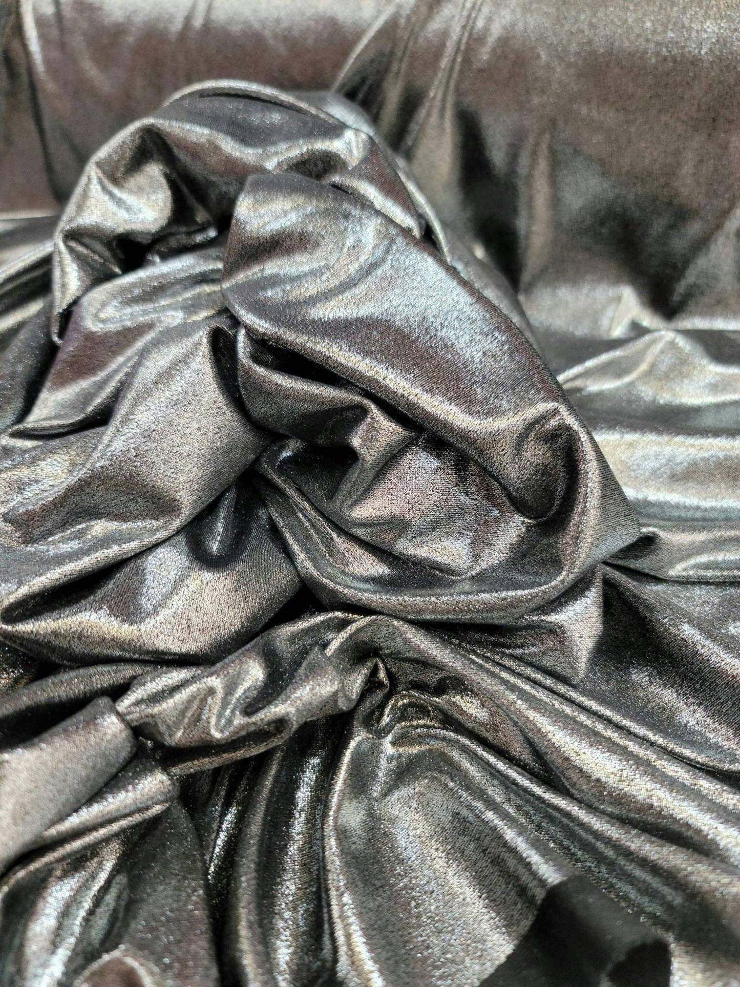 Gray 4 Way Stretch Spandex Silver Shimmer Metallic Fabric Sold by the Yard Gown Bridal Decoration Draping Clothing