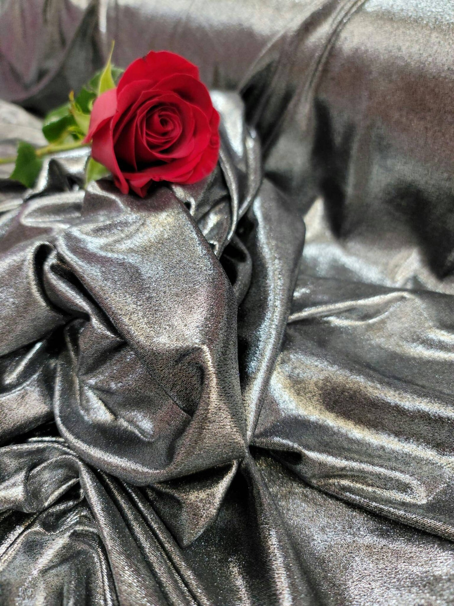 Gray 4 Way Stretch Spandex Silver Shimmer Metallic Fabric Sold by the Yard Gown Bridal Decoration Draping Clothing
