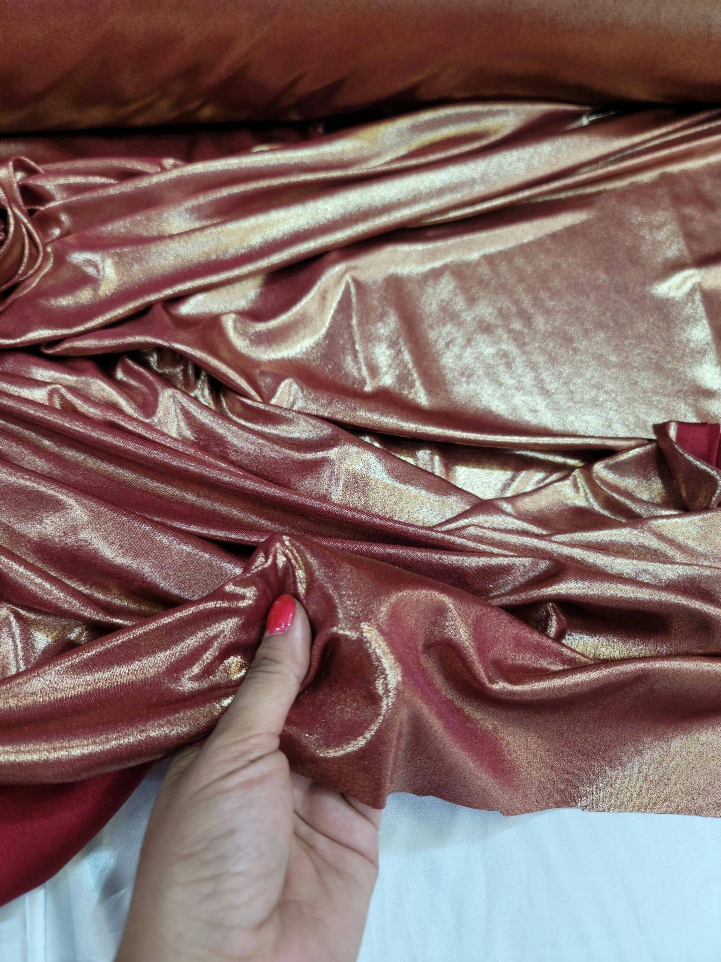 Burgundy Spandex Gold Sparkly Shimmer Stretch Fabric By The Yard Metallic Gown Decoration Draping Clothing Background