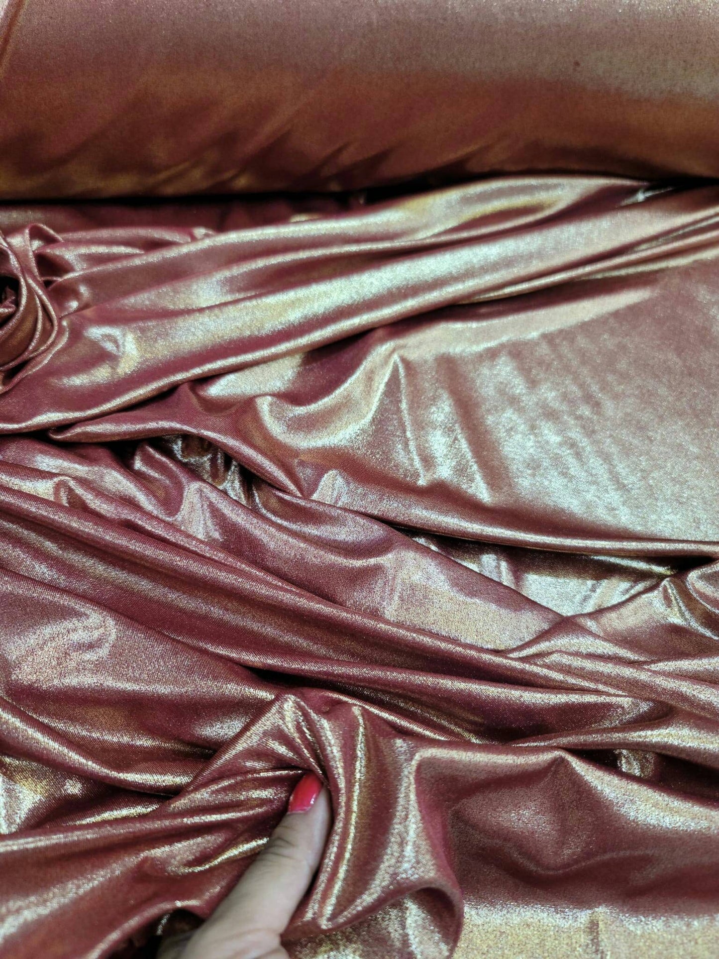 Burgundy Spandex Gold Sparkly Shimmer Stretch Fabric By The Yard Metallic Gown Decoration Draping Clothing Background