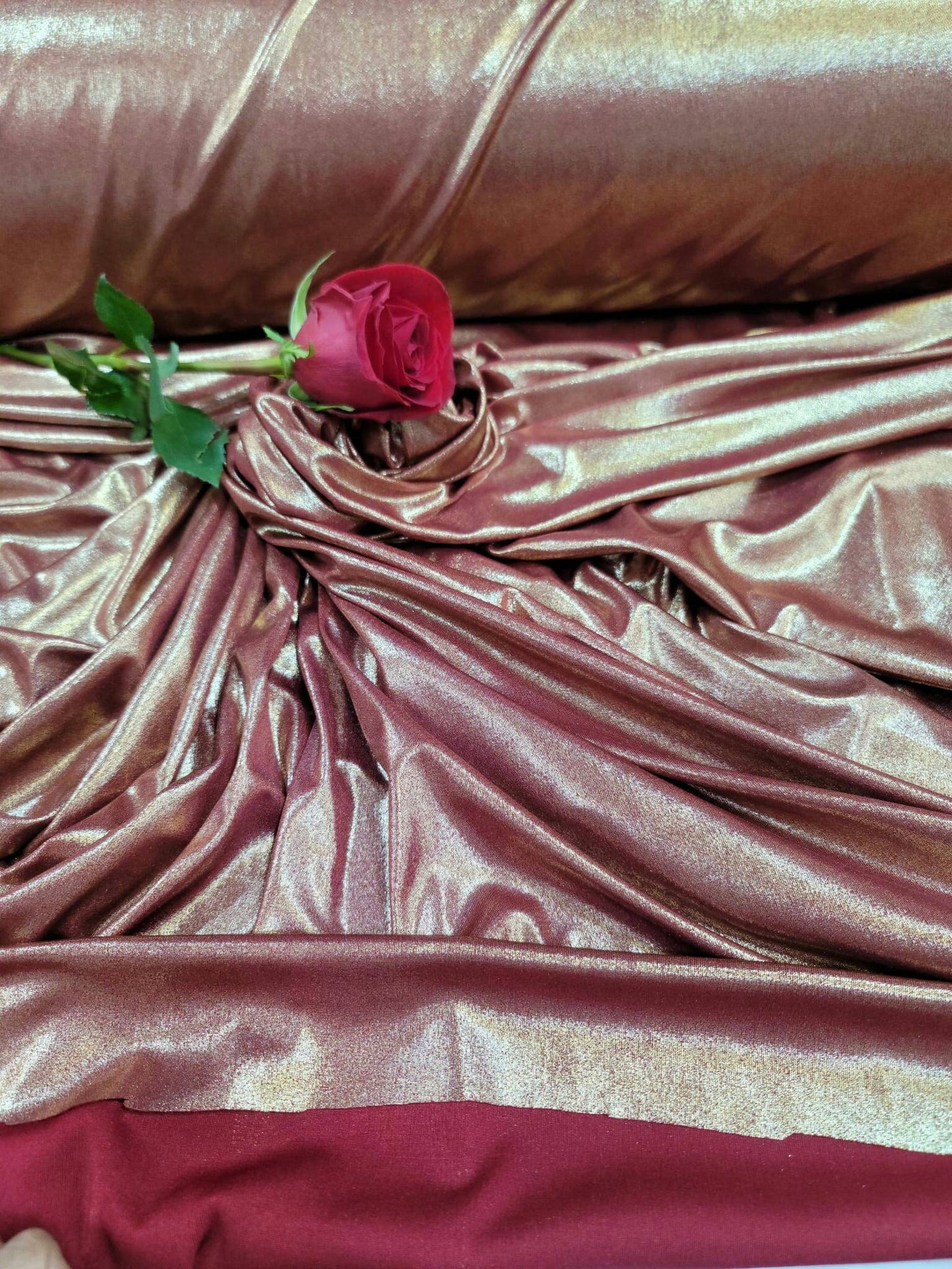 Burgundy Spandex Gold Sparkly Shimmer Stretch Fabric By The Yard Metallic Gown Decoration Draping Clothing Background