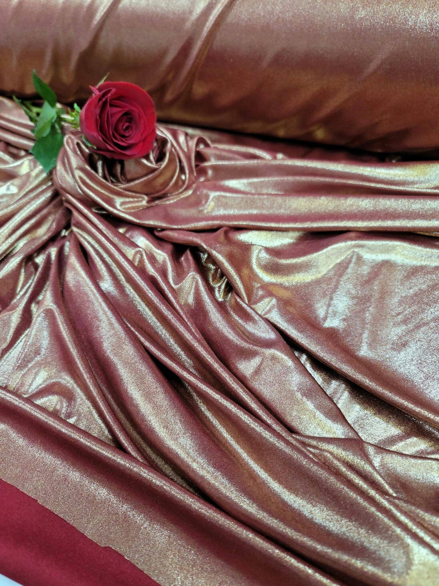 Burgundy Spandex Gold Sparkly Shimmer Stretch Fabric By The Yard Metallic Gown Decoration Draping Clothing Background