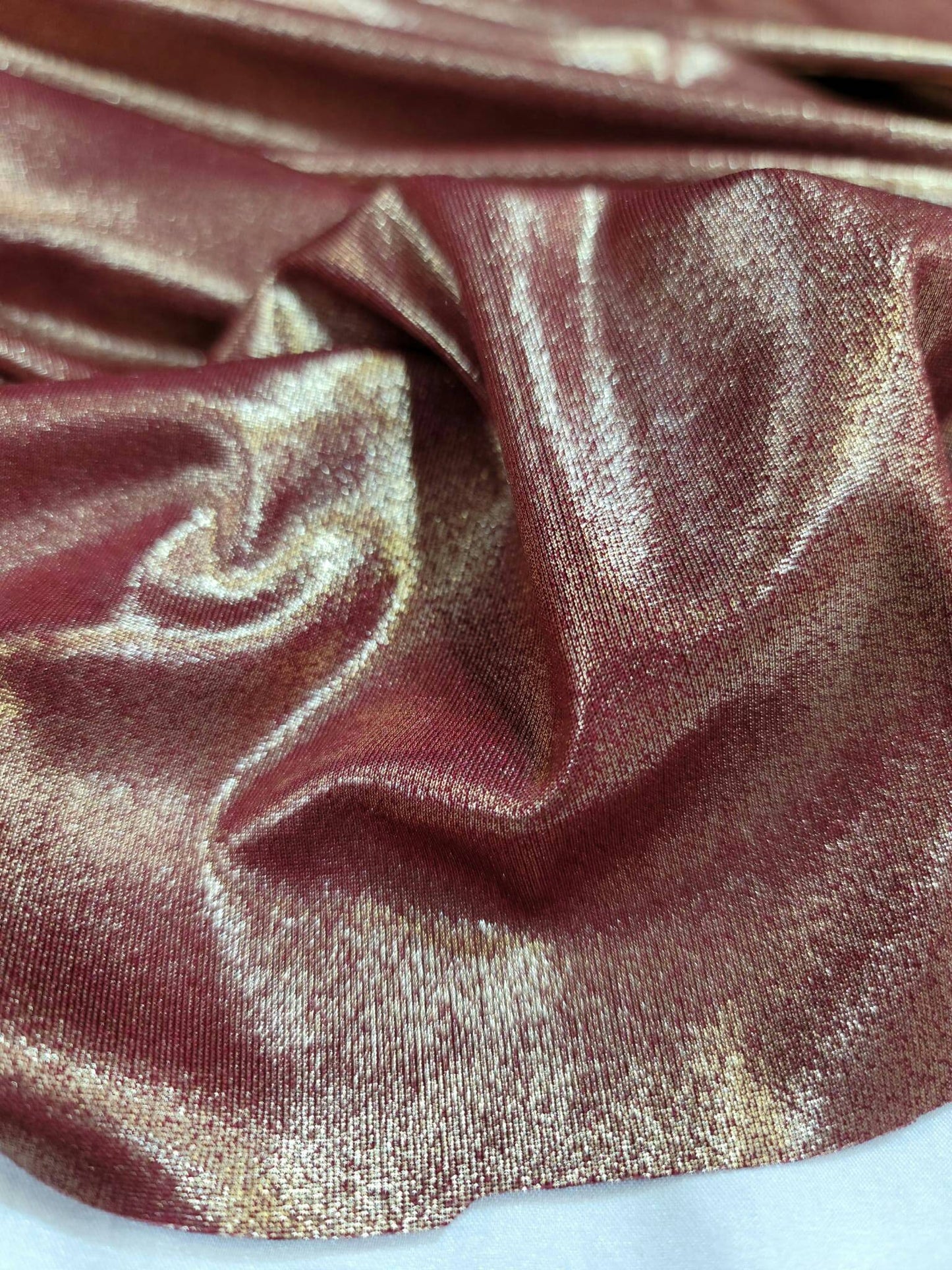 Burgundy Spandex Gold Sparkly Shimmer Stretch Fabric By The Yard Metallic Gown Decoration Draping Clothing Background