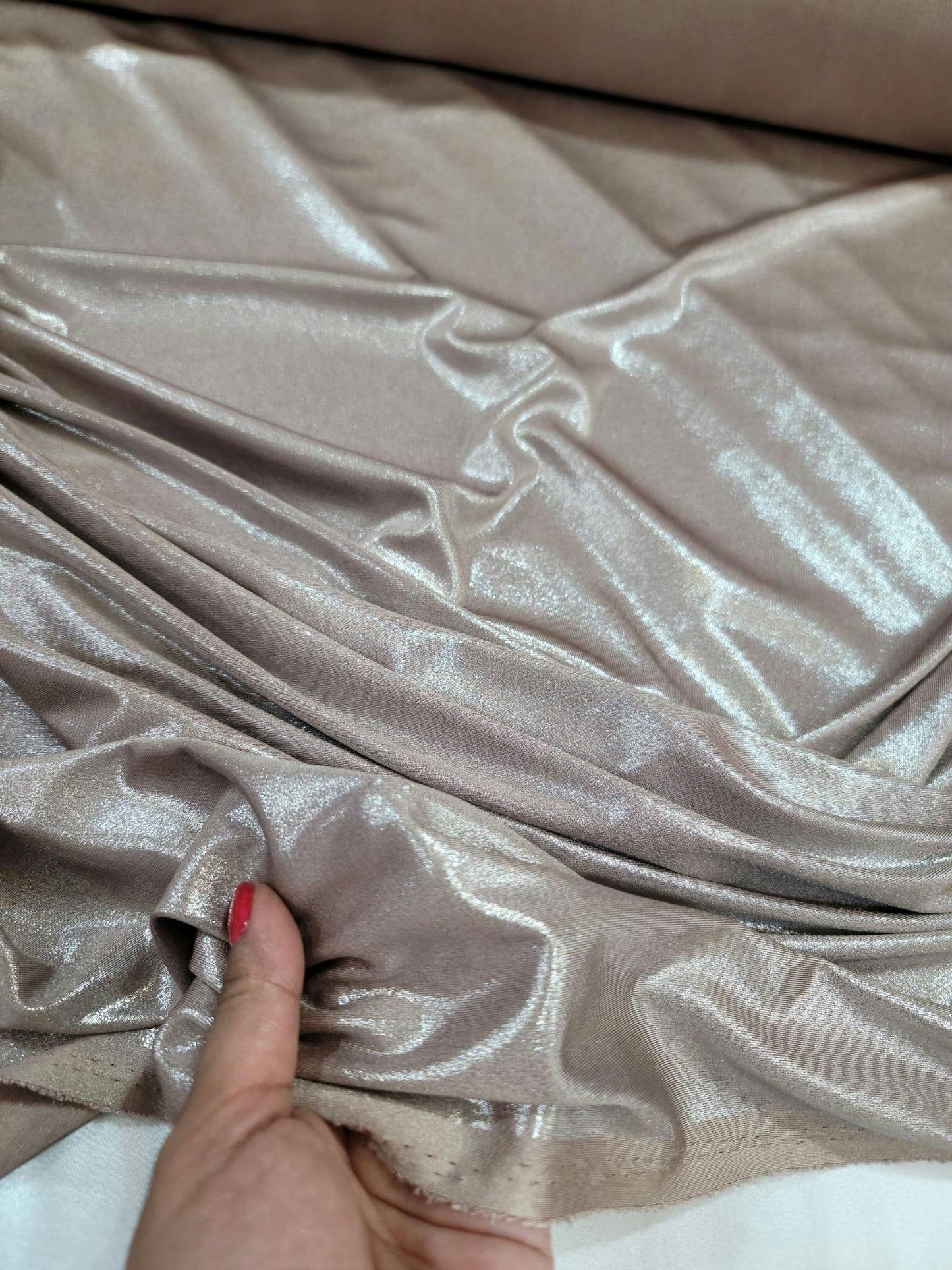 Champagne Spandex Sparkly Shimmer Glossy Stretch Fabric Sold By The Yard Gown Dress Prom Bridal Evening Dress Clothing Background