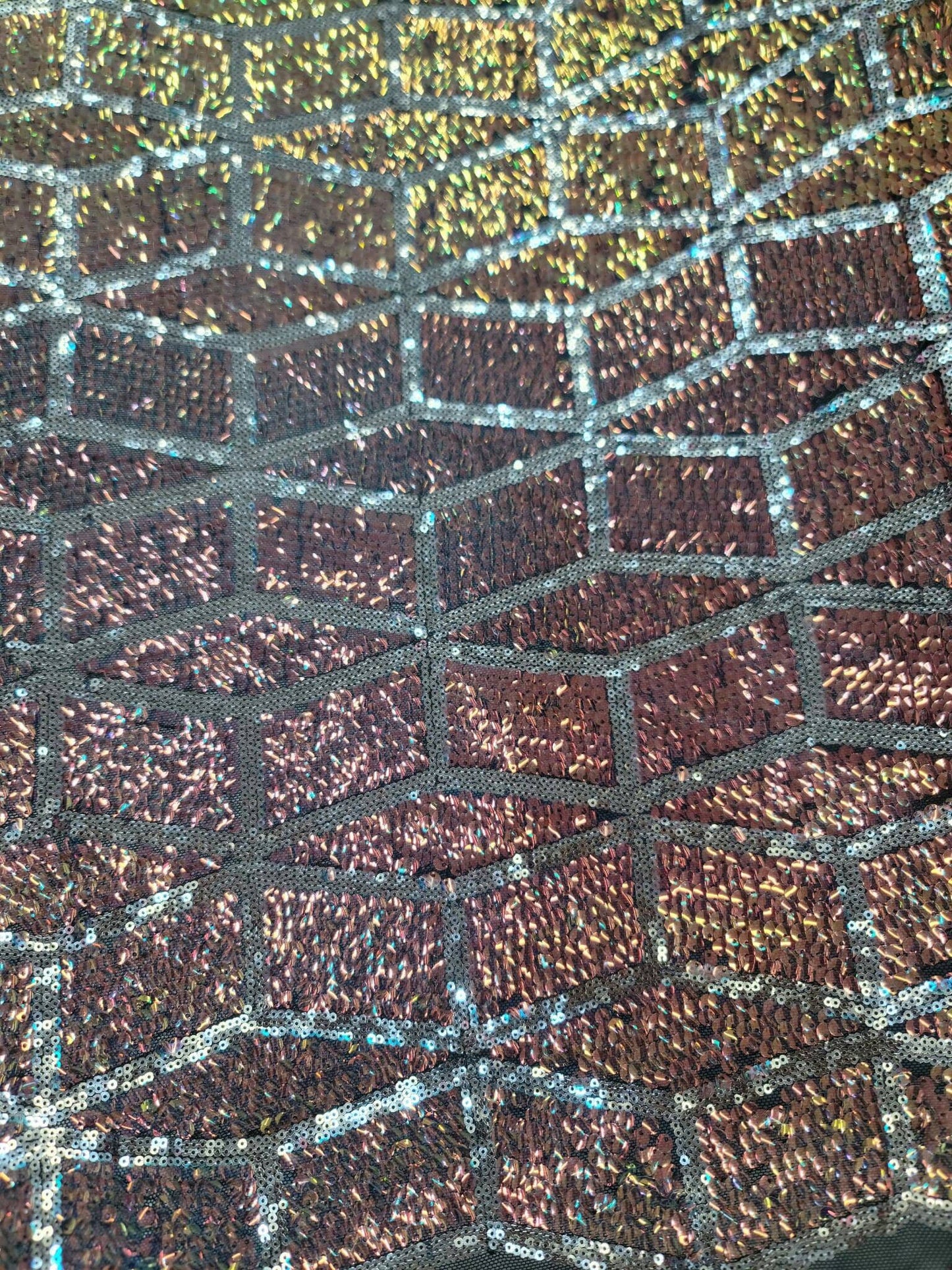 Rose Gold And Green Sequin Iridescent Embroidery On 4 Way Stretch Mesh Prom Fabric Sold By The Yard Gown Bridal
