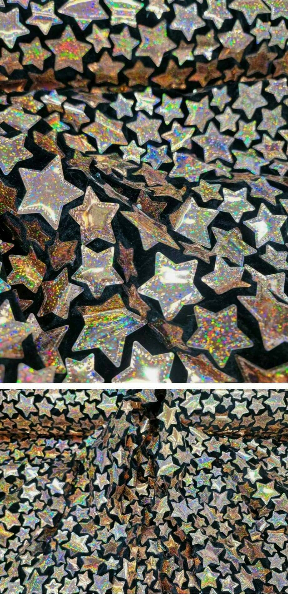 Rose Gold Stars Iridescent On Black Stretch Velvet Fabric By The Yard Clothing Decoration Christmas