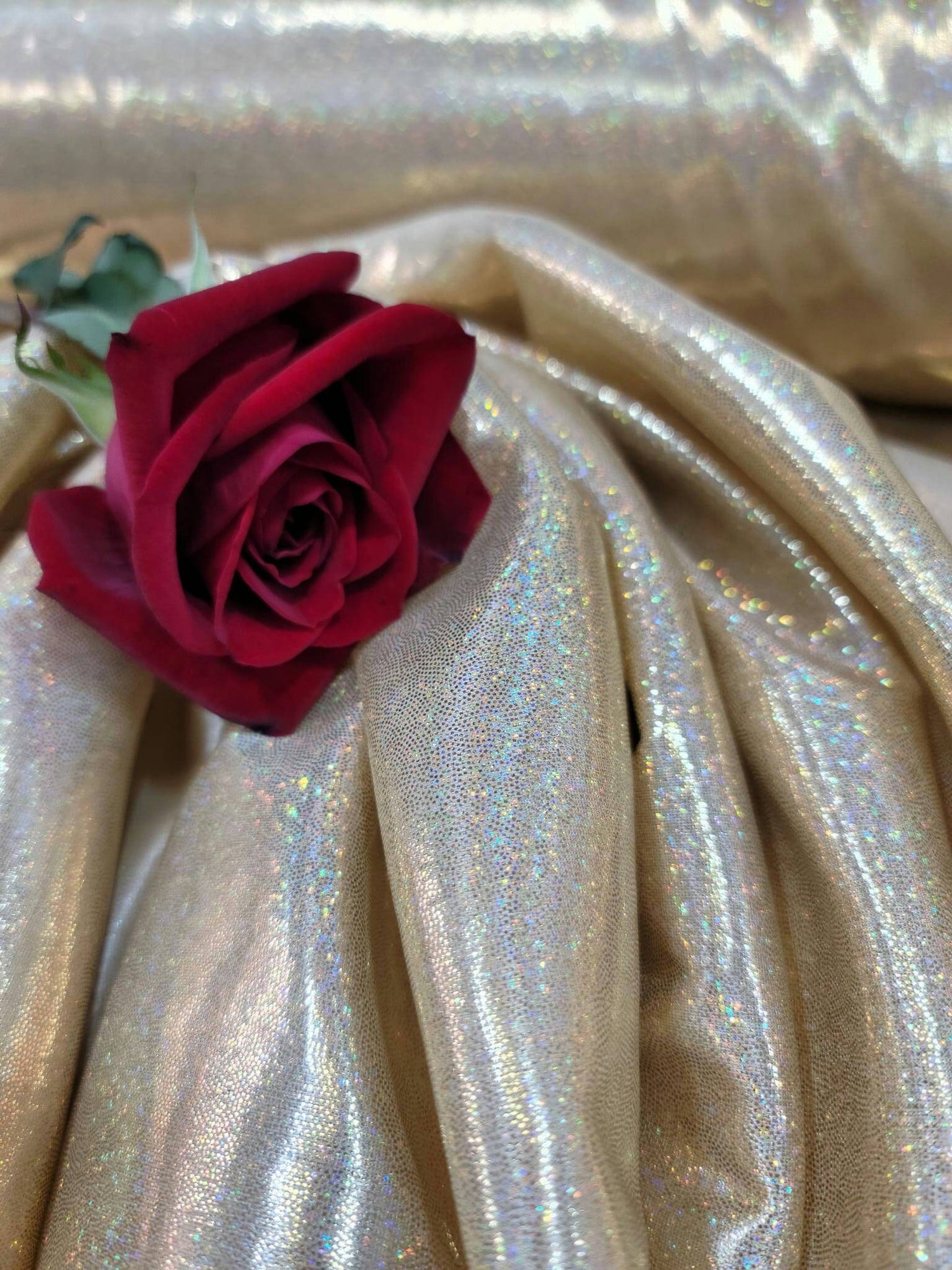 Gold Sparkly Shimmer Iridescent Fabric By The Yard Gown Dress Hologram Glossy Decoration Clothing Polyester
