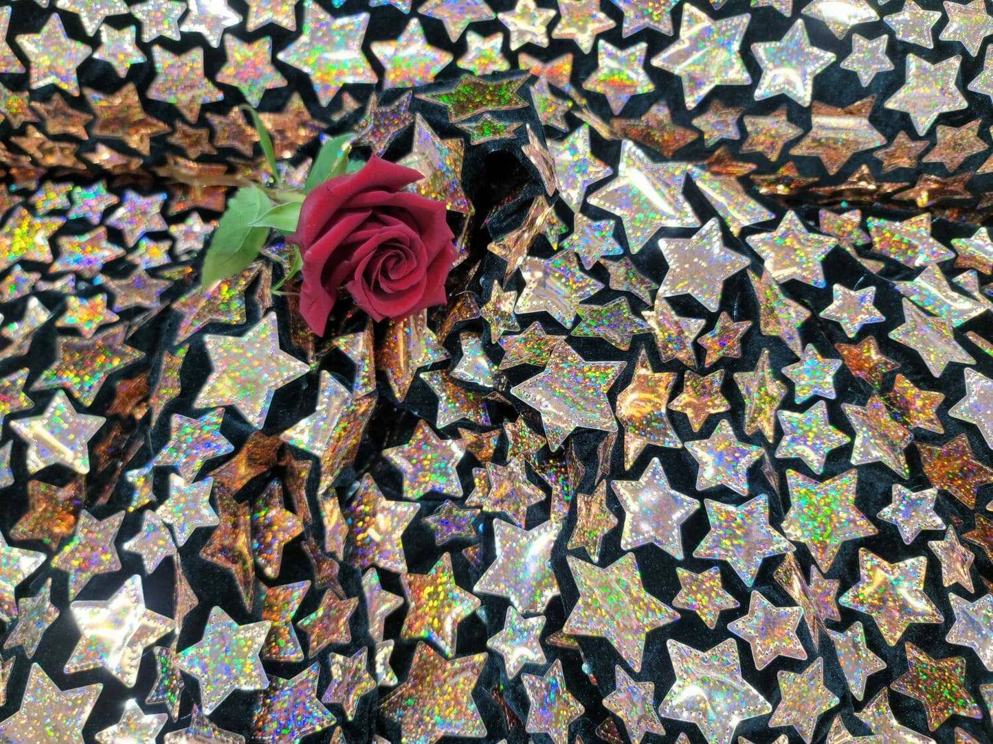 Rose Gold Stars Iridescent On Black Stretch Velvet Fabric By The Yard Clothing Decoration Christmas