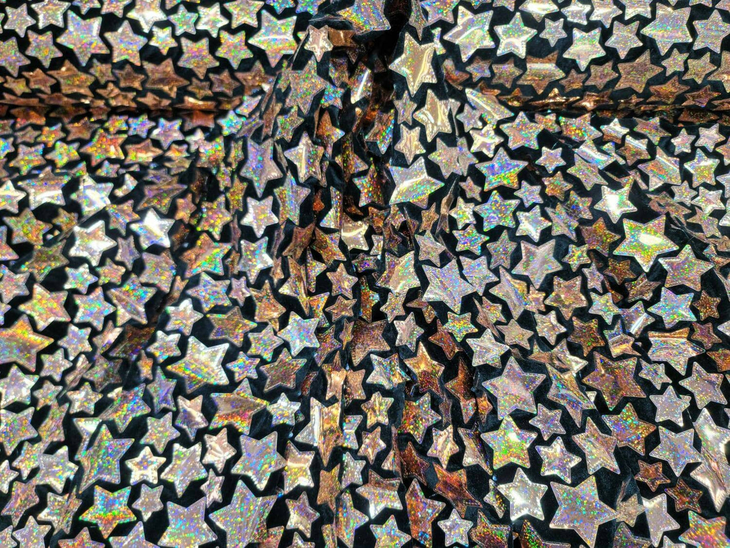 Rose Gold Stars Iridescent On Black Stretch Velvet Fabric By The Yard Clothing Decoration Christmas