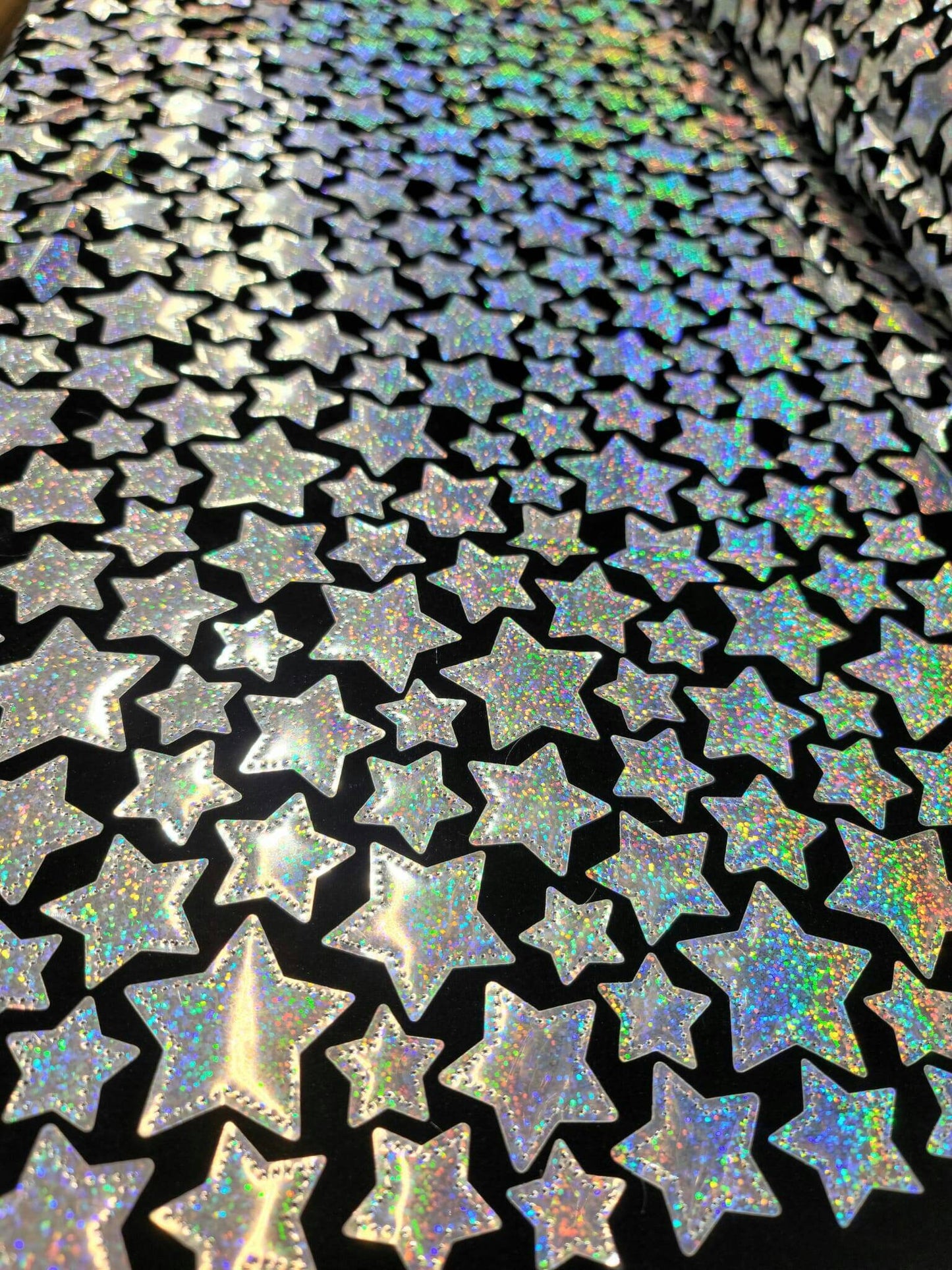 Silver Sequin Iridescent Embroidery Stars On Black Stretch Velvet Fabric By The Yard Fashion Dress Clothing Backdrop Party Dress