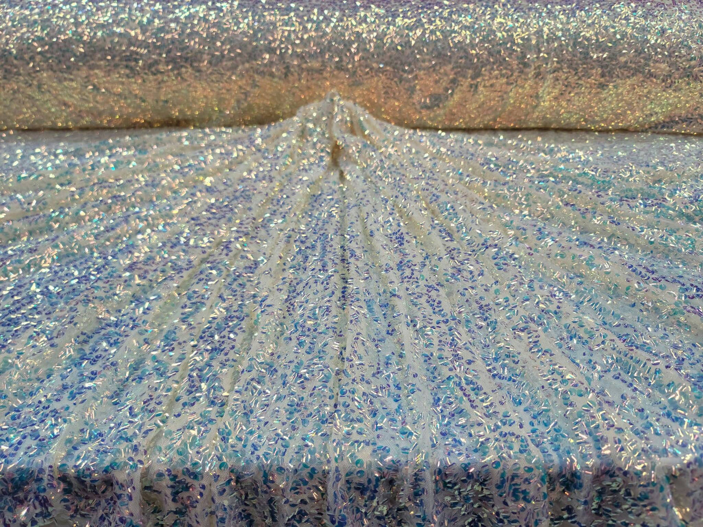 Light Yellow Sequin Iridescent On Four Way Stretch Mesh Prom Fabric Sold By The Yard Gown Prom Bridal Evening Dress Telas Para Costura