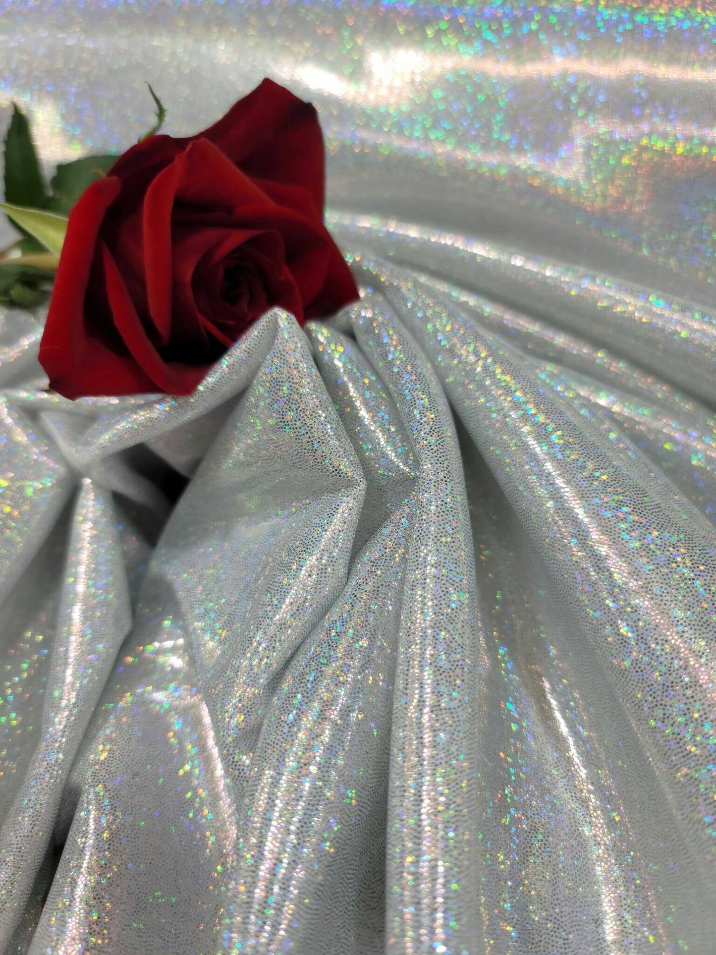 Iridescent Silver Sparkly Glitter Polyester Fabric Sold By The Yard Dress Clothing Hologram Shimmer Bridal Evening Dress Decoration Clothing