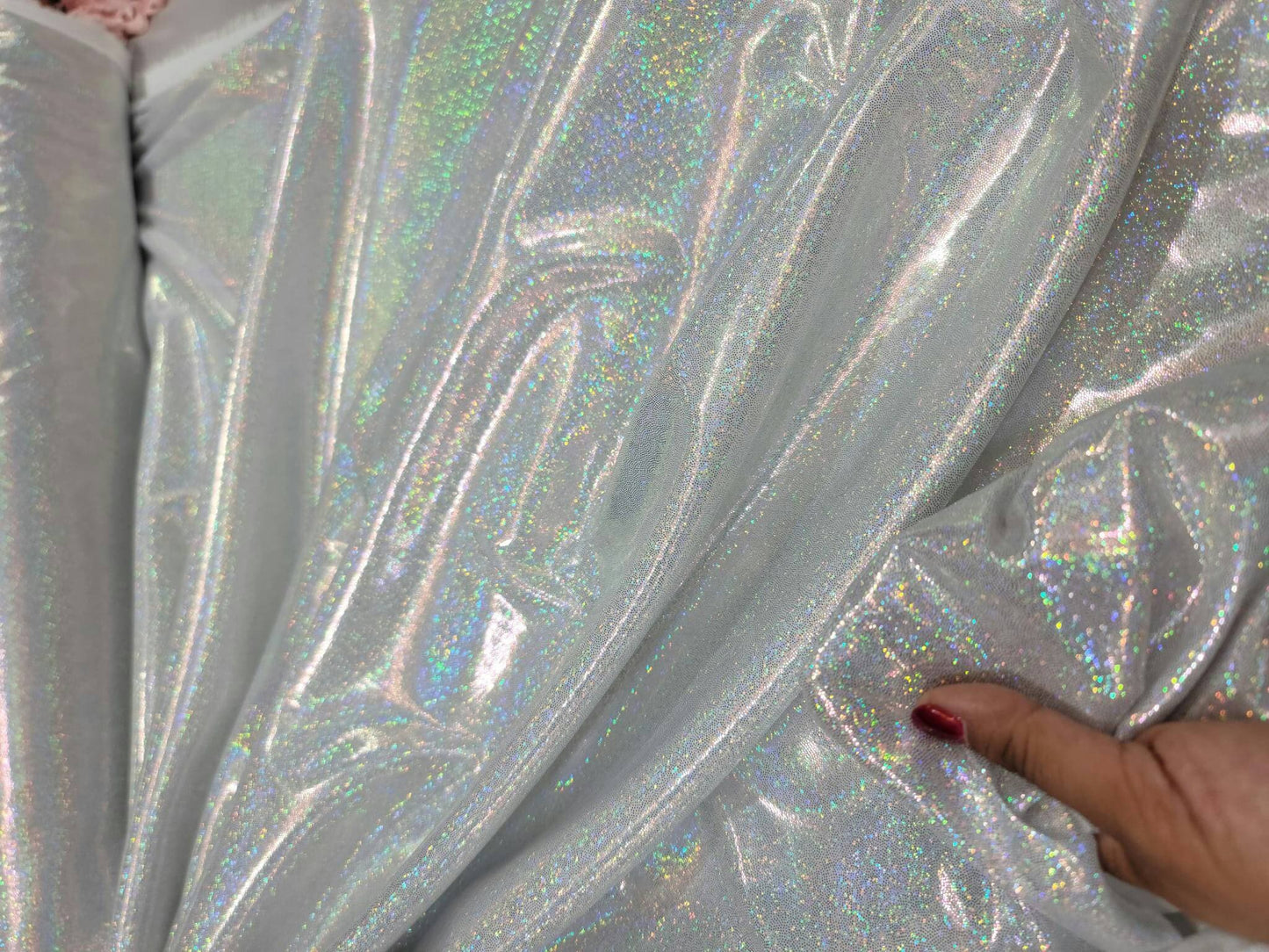 Iridescent Silver Sparkly Glitter Polyester Fabric Sold By The Yard Dress Clothing Hologram Shimmer Bridal Evening Dress Decoration Clothing