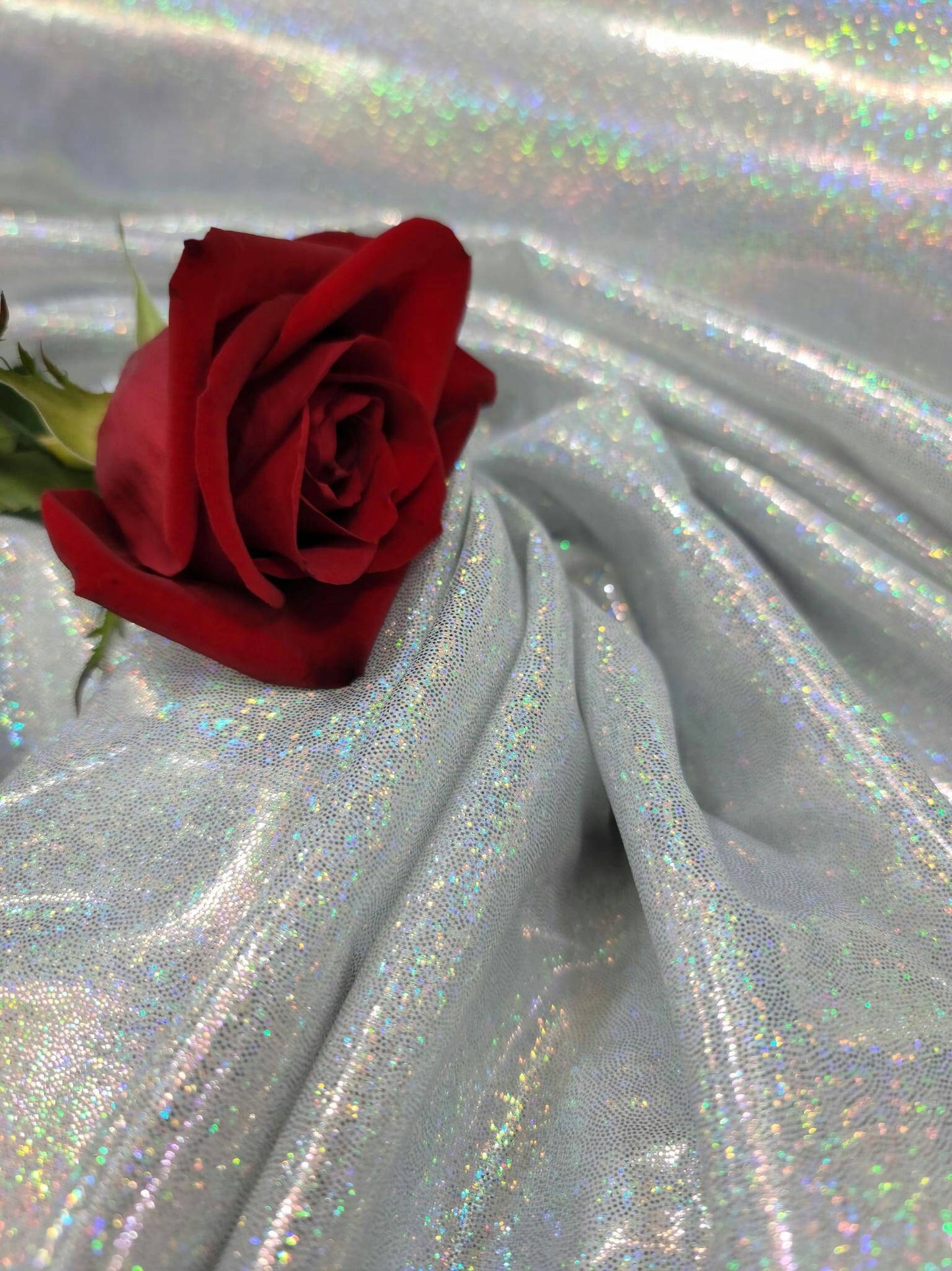 Iridescent Silver Sparkly Glitter Polyester Fabric Sold By The Yard Dress Clothing Hologram Shimmer Bridal Evening Dress Decoration Clothing