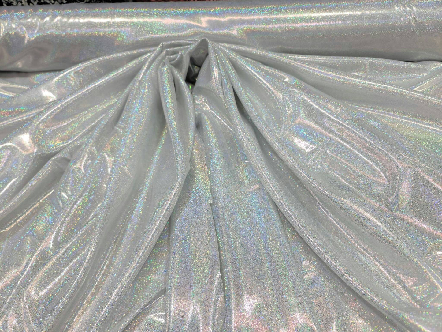 Iridescent Silver Sparkly Glitter Polyester Fabric Sold By The Yard Dress Clothing Hologram Shimmer Bridal Evening Dress Decoration Clothing