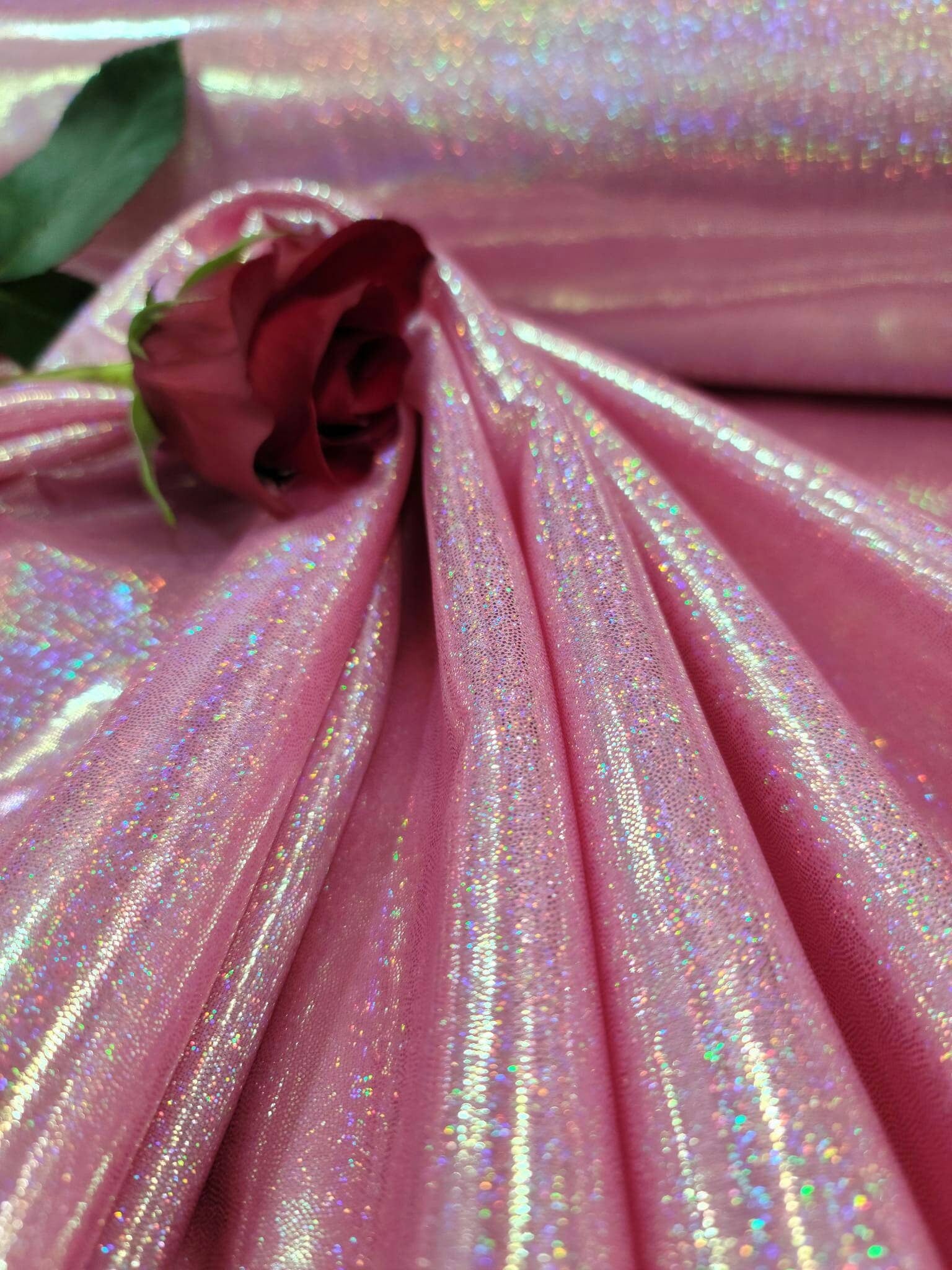 Pink Sparkly Glitter Foil Fabric By The Yard Glossy Ligth Weight