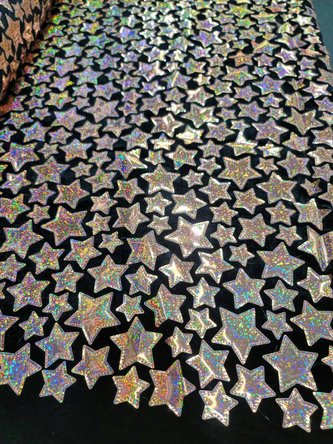 Rose Gold Stars Iridescent On Black Stretch Velvet Fabric By The Yard Clothing Decoration Christmas