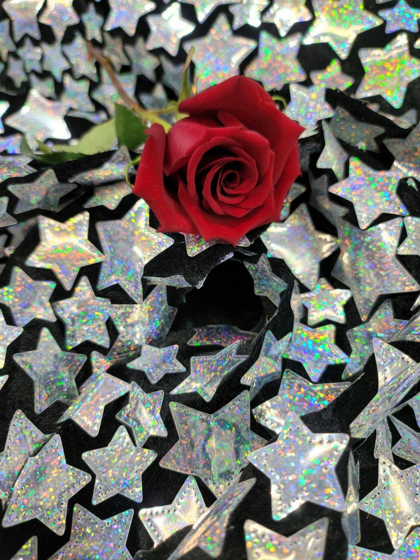 Silver Sequin Iridescent Embroidery Stars On Black Stretch Velvet Fabric By The Yard Fashion Dress Clothing Backdrop Party Dress