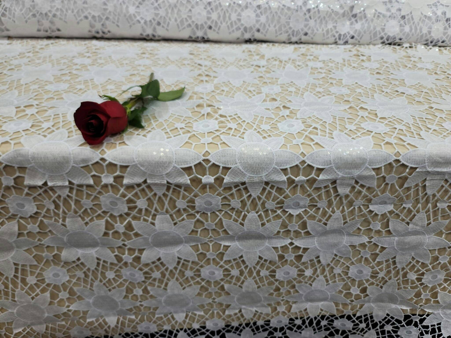 White Lace Embroidered Clear Sequin Baptism Fabric By The Yard Drees Bridal fabric Wedding Gown Soft