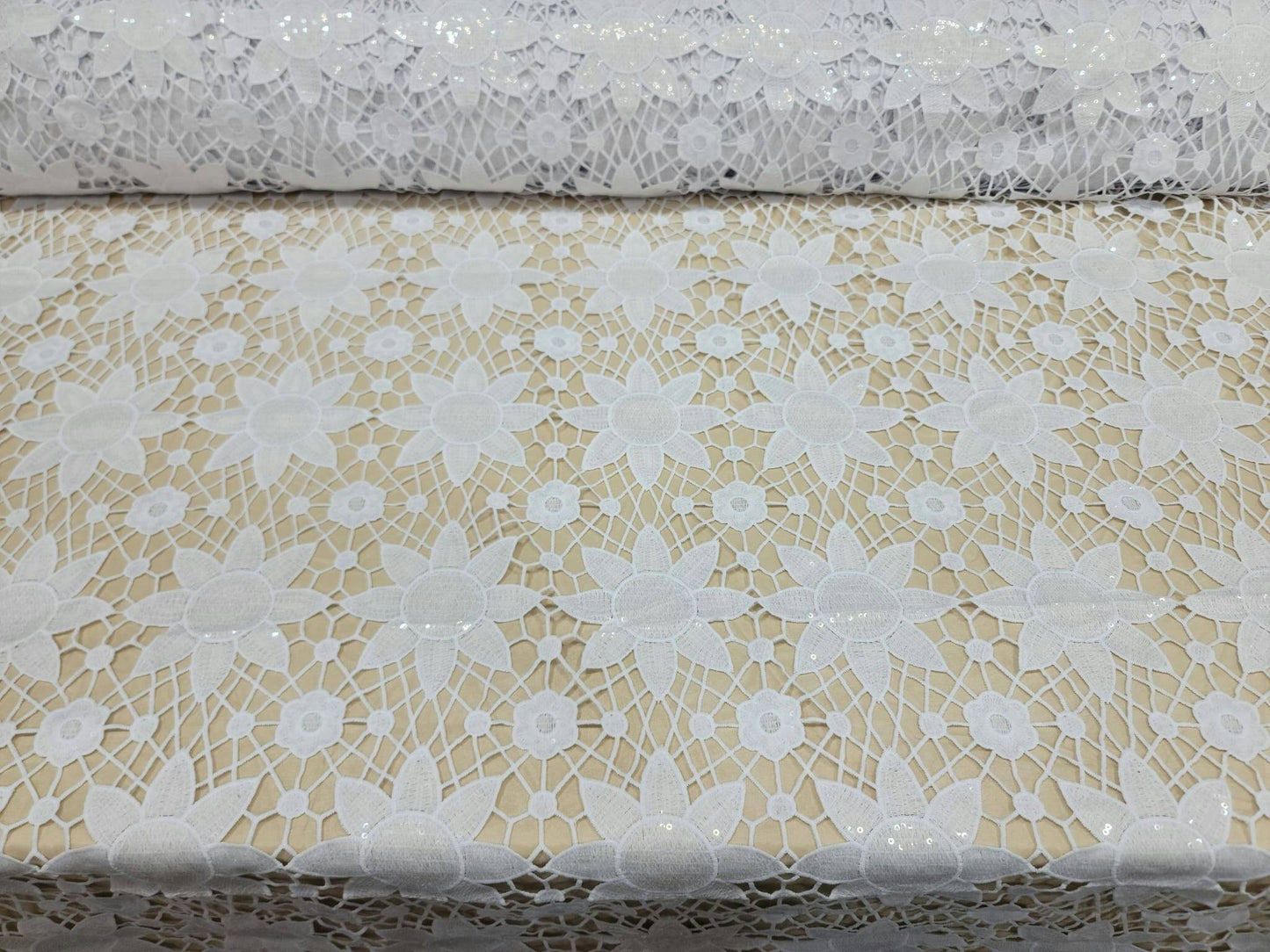 White Lace Embroidered Clear Sequin Baptism Fabric By The Yard Drees Bridal fabric Wedding Gown Soft