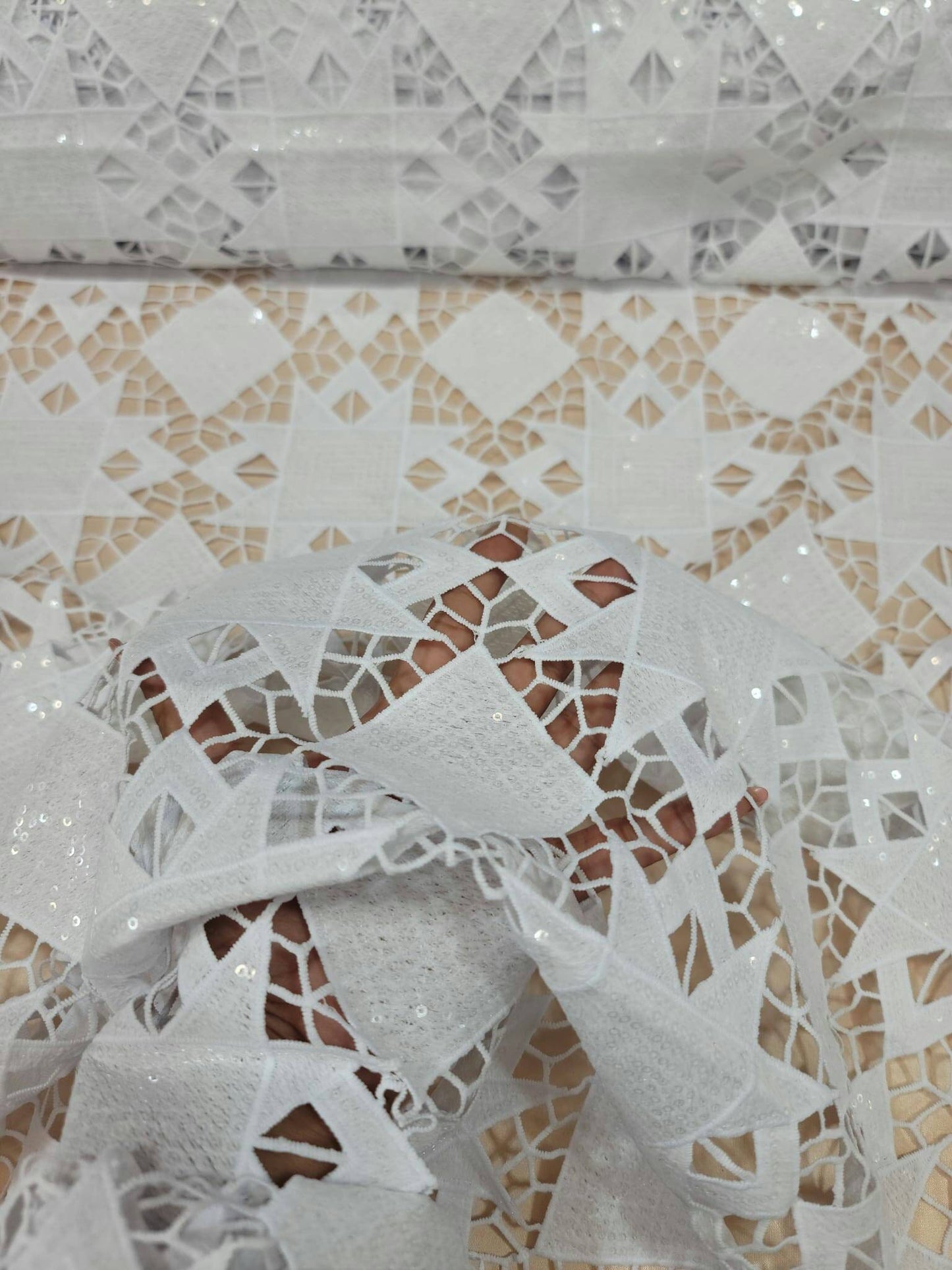 White Guipure Lace Floral Flowers Embroidered Clear Sequin On Mesh Fabric Sold By The Yard Bridal Evening Dress