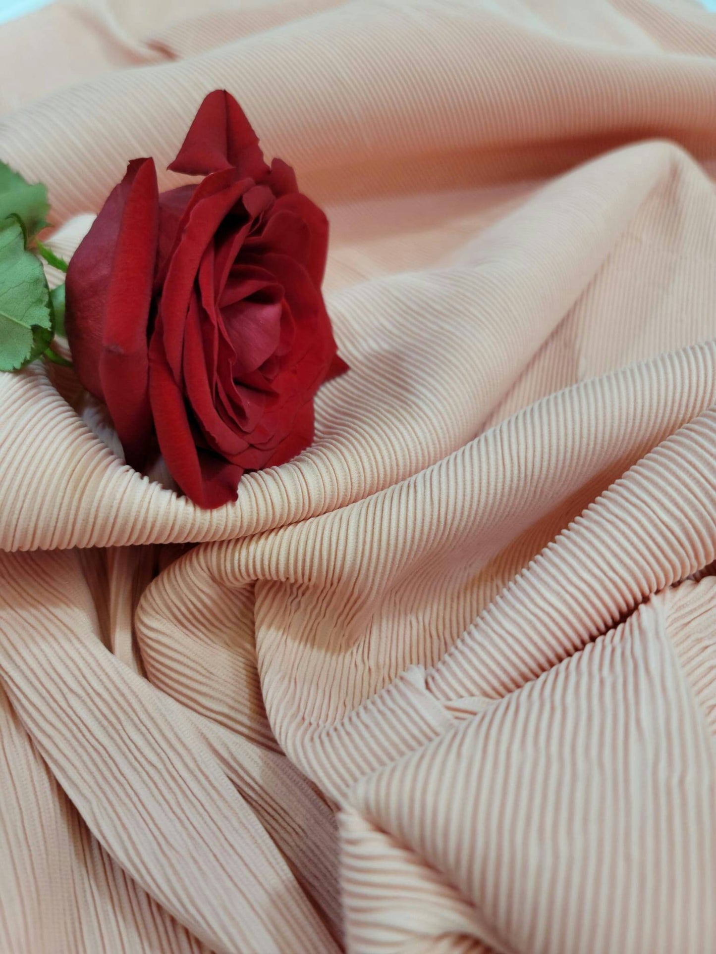 Blush Pleated Stretch Nylon Spandex Fabric Sold by the Yard Gown Quinceañera Bridal Prom Gown