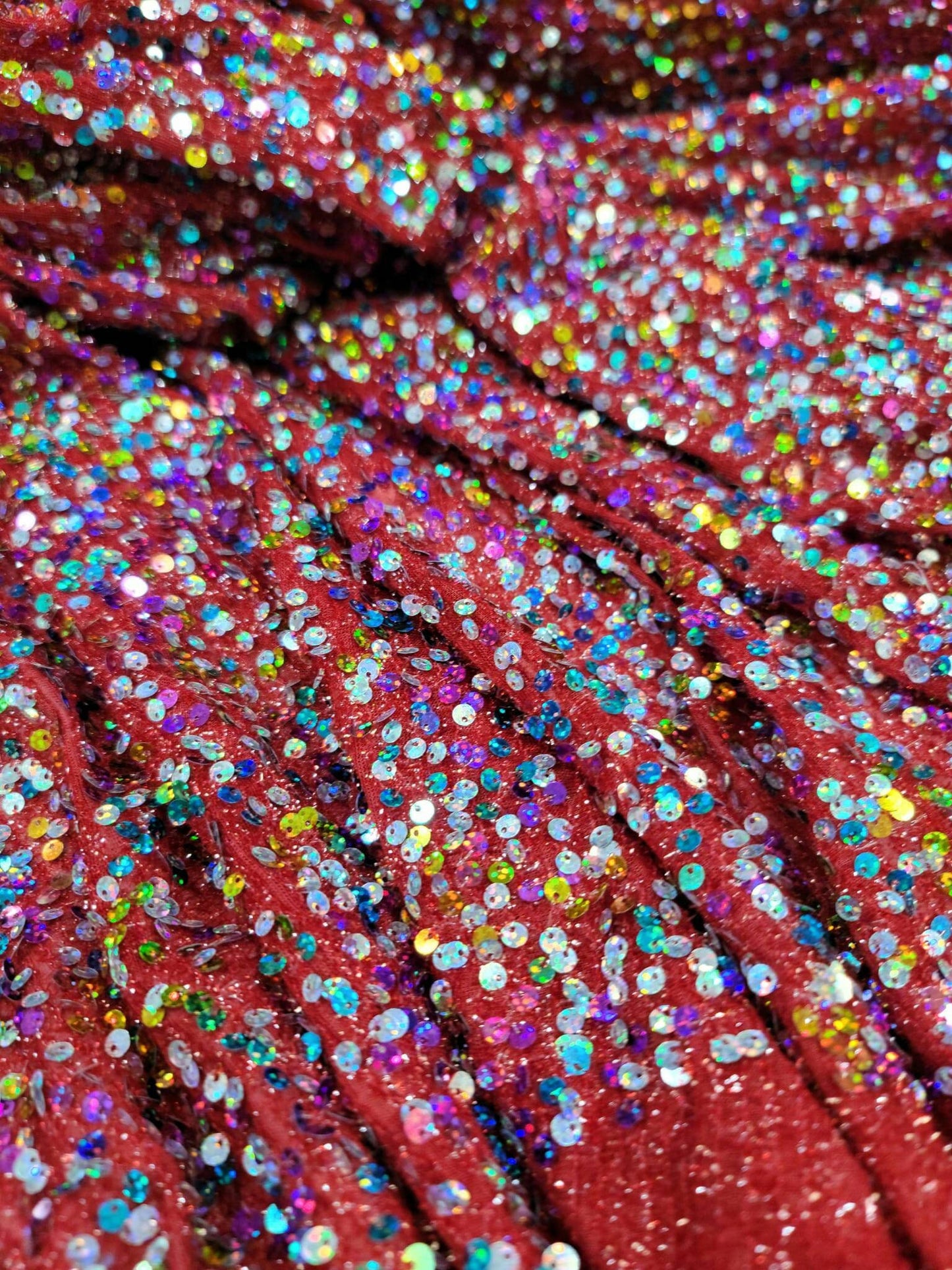 Multicolor Sequin Red Stretch Fabric - Perfect for Party Dresses, Costumes, and Decorations