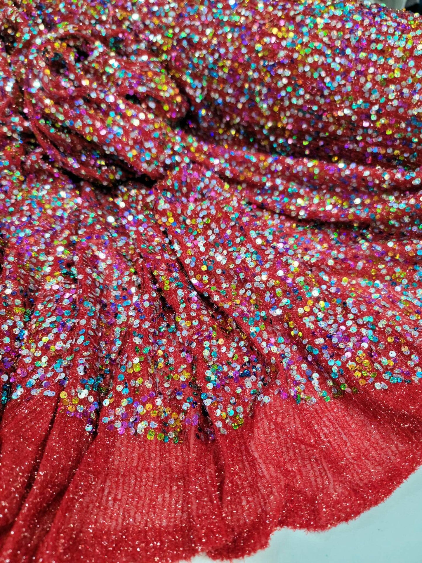 Multicolor Sequin Red Stretch Fabric - Perfect for Party Dresses, Costumes, and Decorations