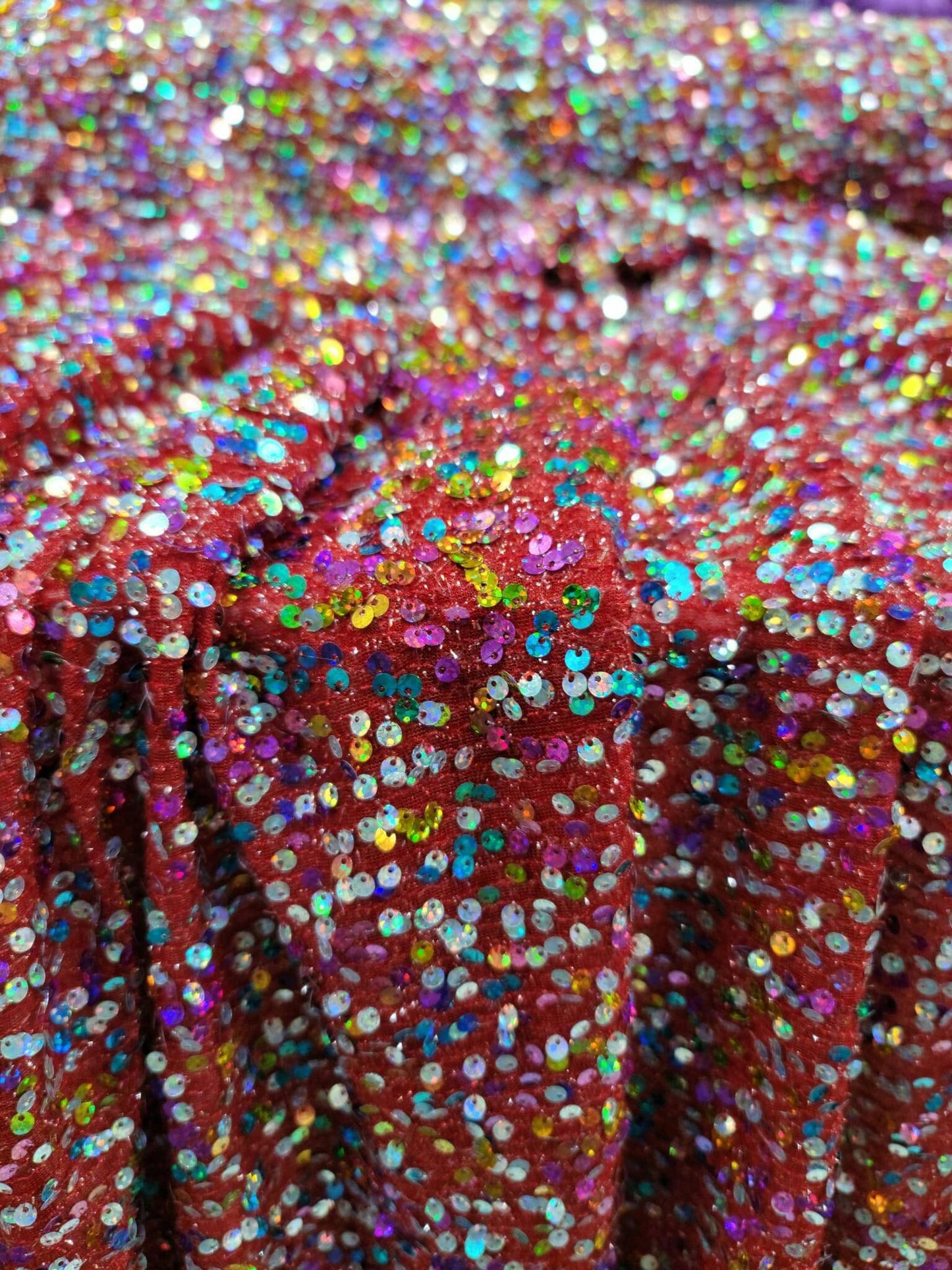 Multicolor Sequin Red Stretch Fabric - Perfect for Party Dresses, Costumes, and Decorations
