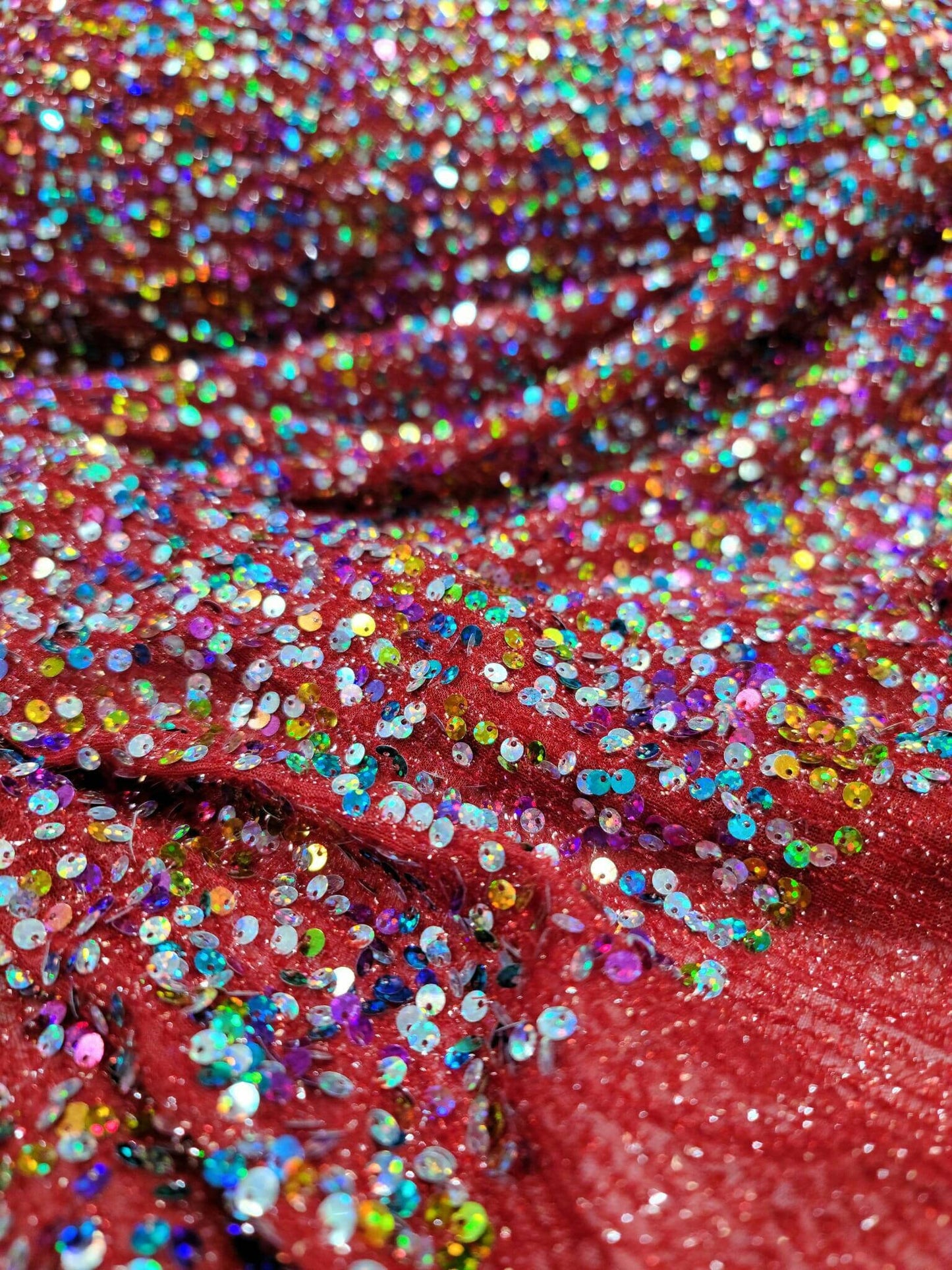 Multicolor Sequin Red Stretch Fabric - Perfect for Party Dresses, Costumes, and Decorations