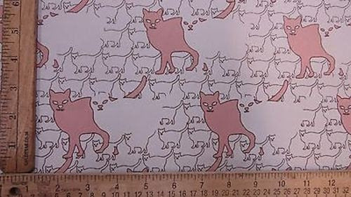 White Satin Charmeuse with pink cat print 1 way stretch soft Fabric sold by the yard white and pink soft flowy cats