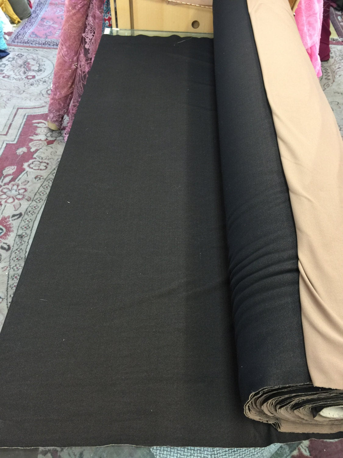 Brown and camel poly cotton. Fabric by the yard stretch fabric Soft Spandex