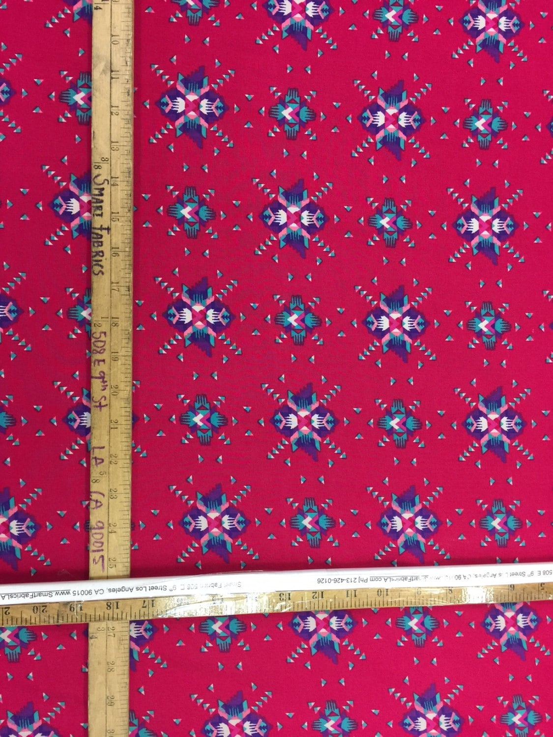 Rayon challis Pink Native American inspired print pink purple aqua Fabric sold by the yard organic soft flowy fabric kids dress draping