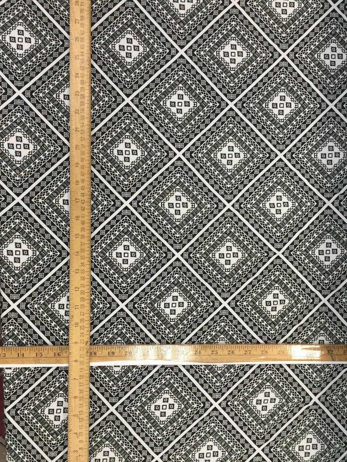 100% rayon challis black n white squares Fabric by the yard 58 inches wide fabric