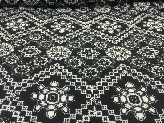 100% Rayon crêpe geometric Black n White  Fabric by the yard geometric floral soft flowy
