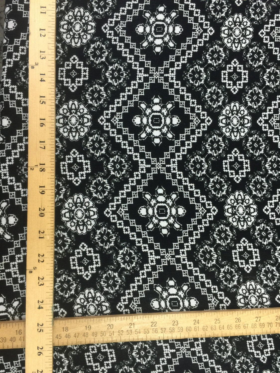 100% Rayon crêpe geometric Black n White Fabric by the yard geometric floral soft flowy
