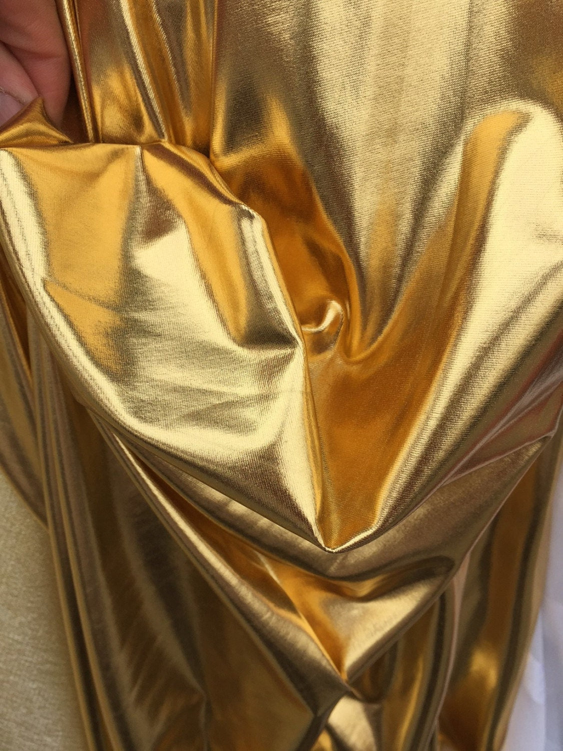 4 Way Stretch Gold Metallic Pleather Spandex Fabric Sold by the Yard Draping Decoration Clothing Dancer Clothing Fashion Stretch Fabric