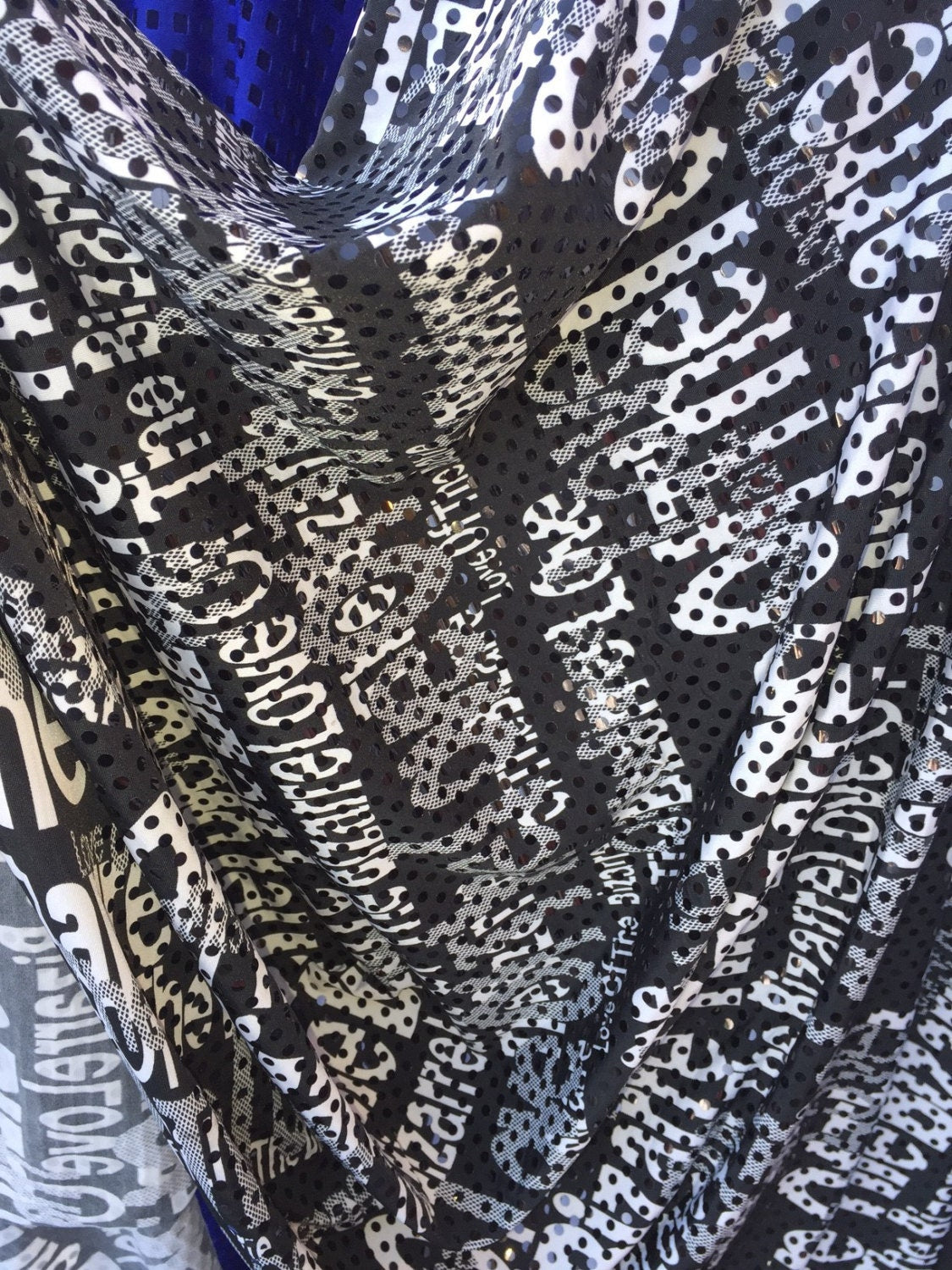 Black Spandex Stretch w Glued Black Sequin Love of the Bizarre 52 inch w Fabric By The Yard Dancer Fabric 4 Way Stretch Fashion
