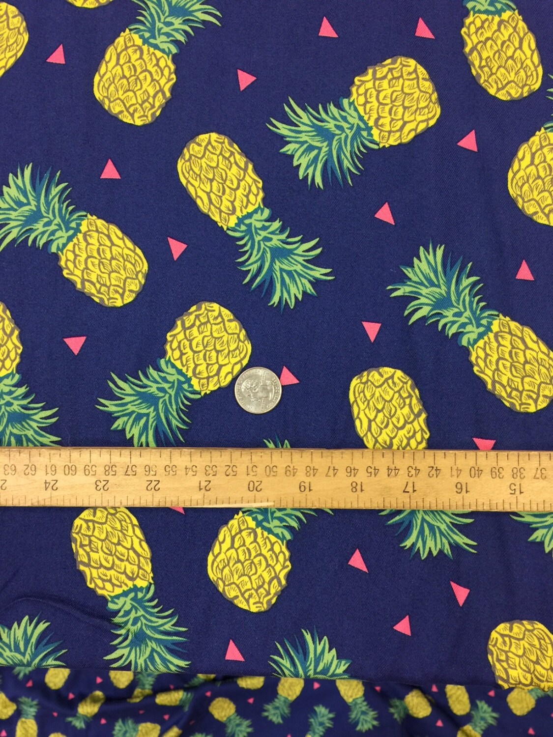 100% Rayon Double Weight Pineapple Navy Blue Background 58" / 60" Width Sold by the Yard for Tablecloth, Panels, Decoration