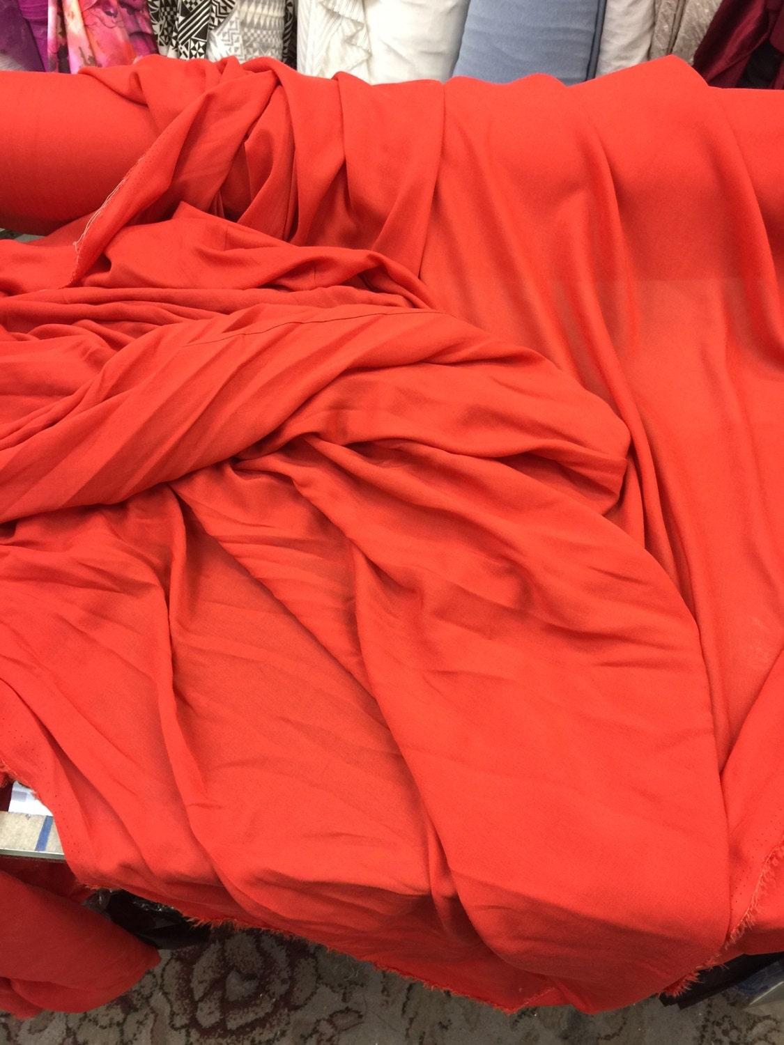 Rayon Challis Fabric Orange California Sunset Blood Orange Solid Color Fabric Sold by the Yard Soft Organic Kids Dress Draping Clothing