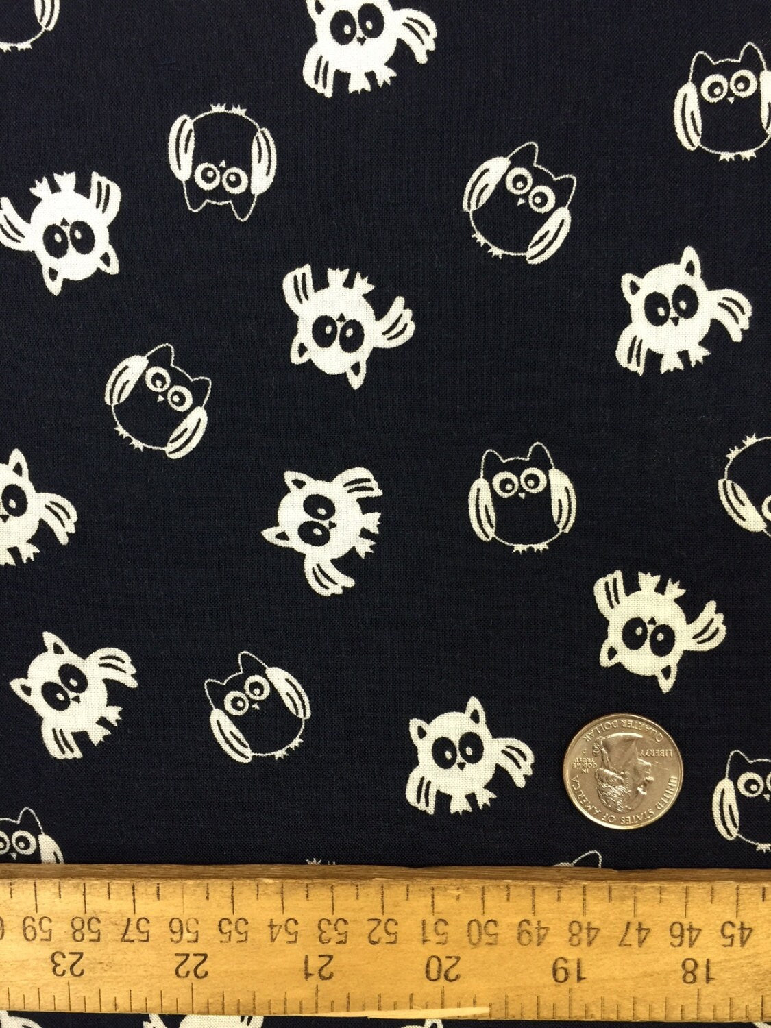 Rayon challis WHAT A HOOT owls on navy blue background 58 inches wide fabric sold by the yard soft organic fabric kids