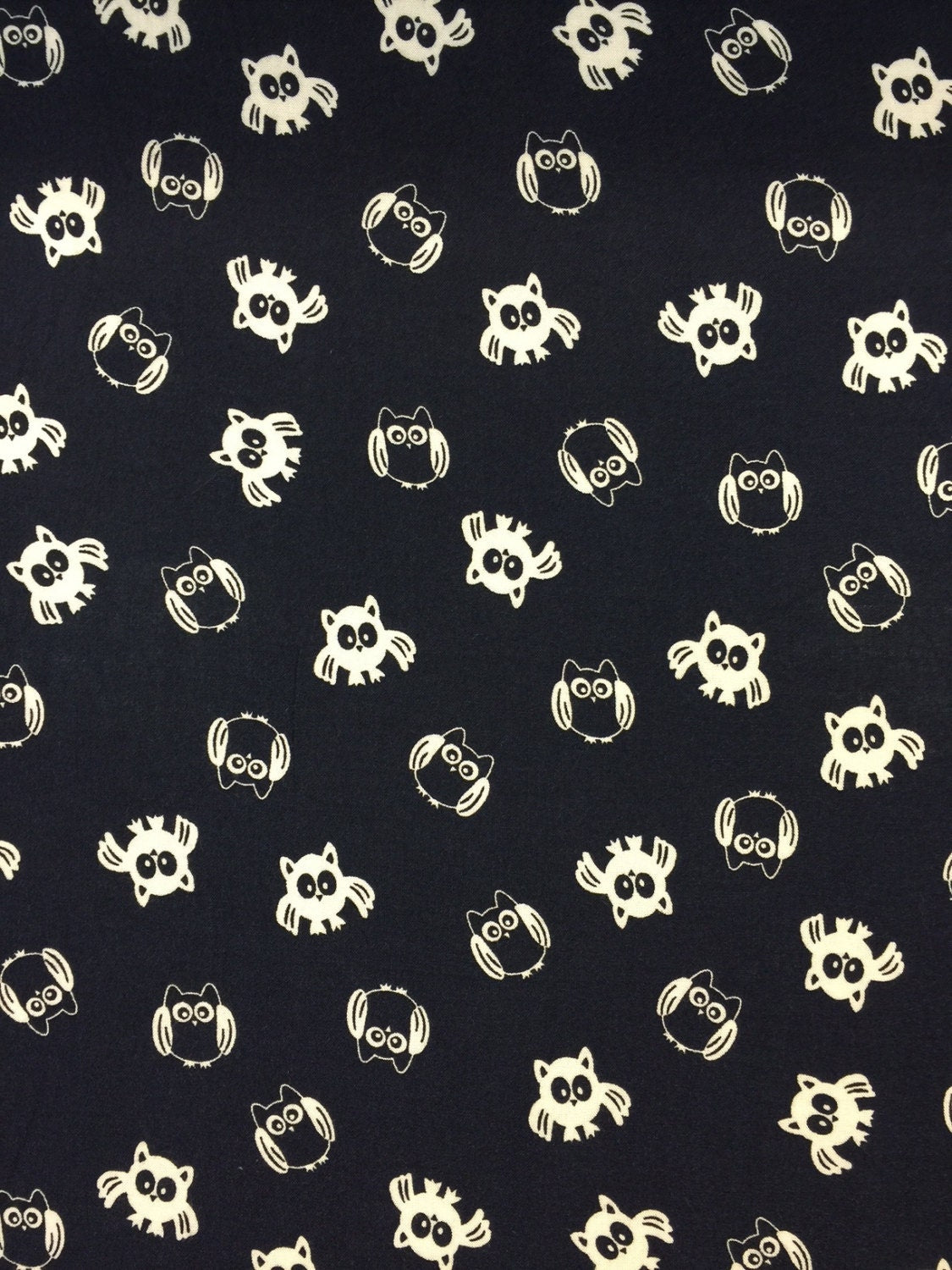 Rayon challis WHAT A HOOT owls on navy blue background 58 inches wide fabric sold by the yard soft organic fabric kids