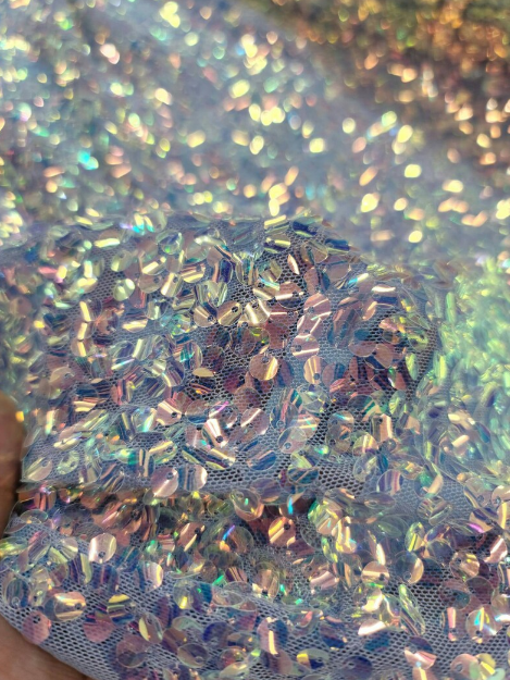 Lavender Iridescent Sequin Embroidery On Stretch Mesh Fabric By The Yard Bridal Decoration Party Clothing Lentejuelas