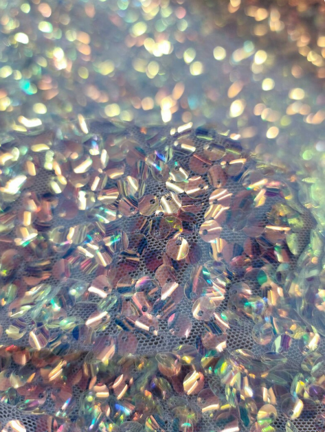 Lavender Iridescent Sequin Embroidery On Stretch Mesh Fabric By The Yard Bridal Decoration Party Clothing Lentejuelas