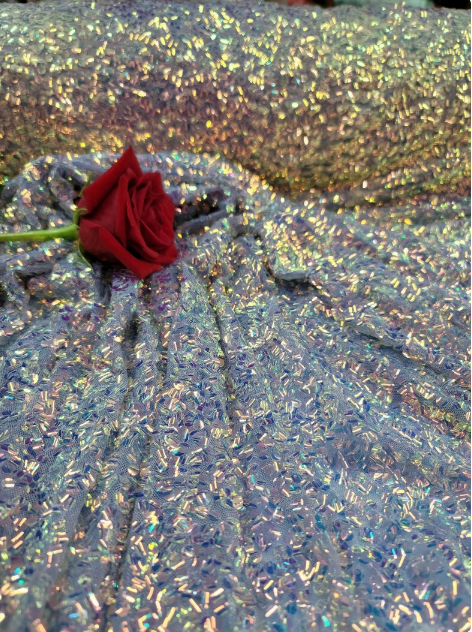 Lavender Iridescent Sequin Embroidery On Stretch Mesh Fabric By The Yard Bridal Decoration Party Clothing Lentejuelas