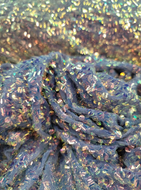 Lavender Iridescent Sequin Embroidery On Stretch Mesh Fabric By The Yard Bridal Decoration Party Clothing Lentejuelas